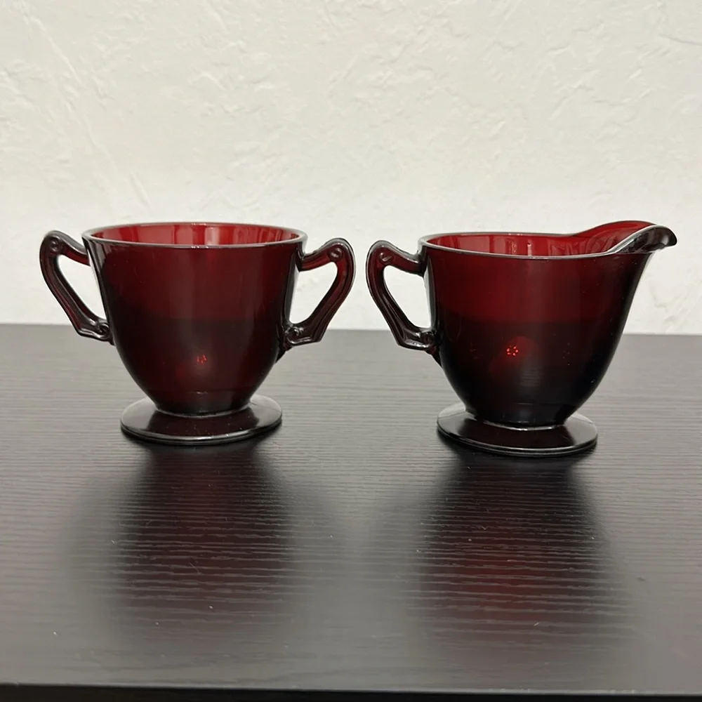 Anchor Hocking Royal Ruby Vintage Cream & Open Sugar Set